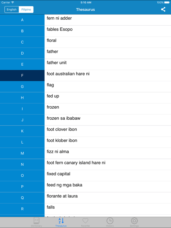 Filipino to English,English to Filipino Dictionary iPad screenshot 5 - Book app