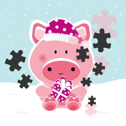 Christmas Puzzle Game: Santa Claus Pig On Snow Icon