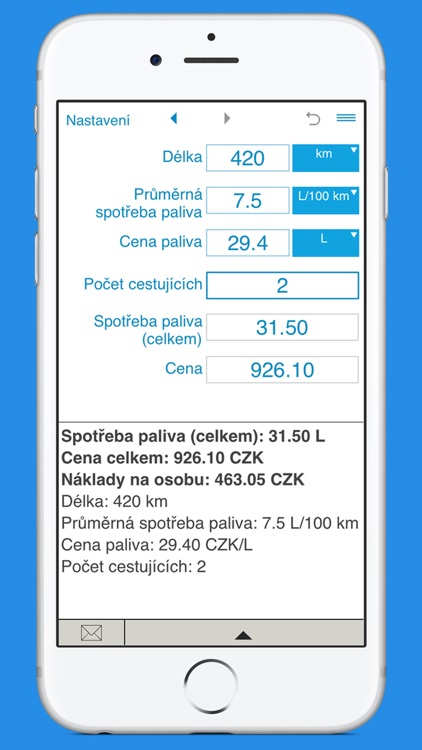 Výpočet spotřeby paliva a nákladů