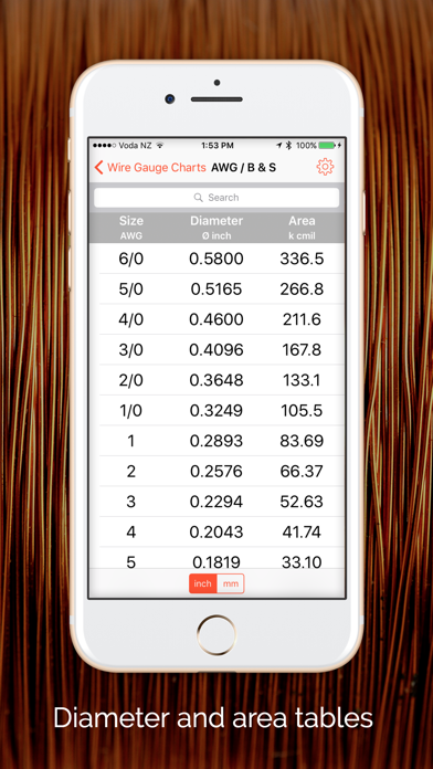 Wire Gauge Charts - Size tables for AWG, SWG, BWG Screenshot