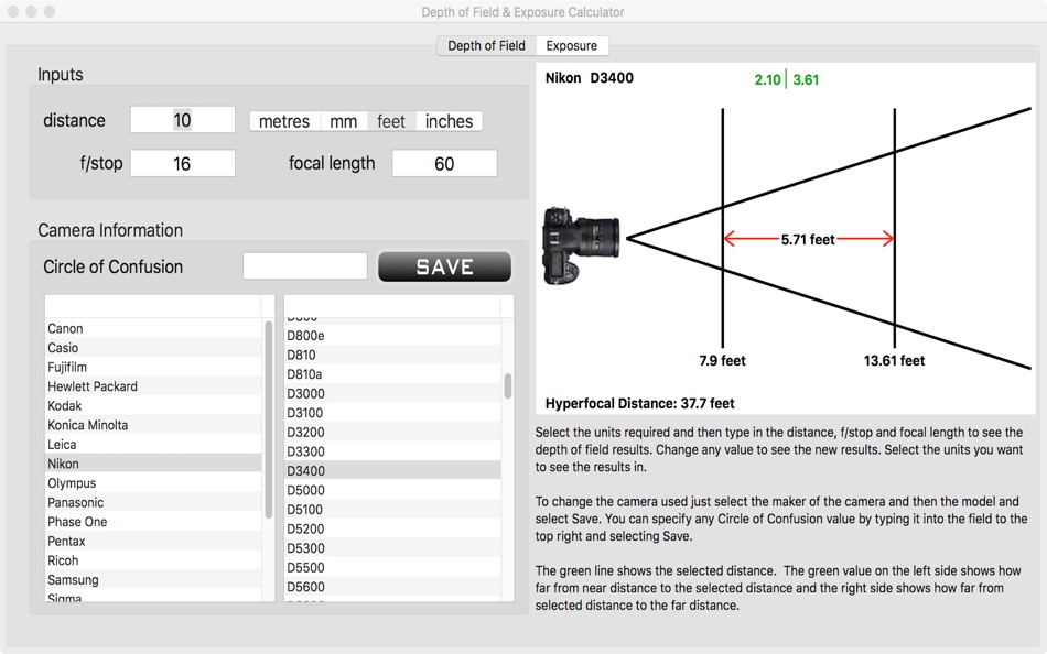 Depth of Field & Exposure Calc - 1.3.13 - (macOS)