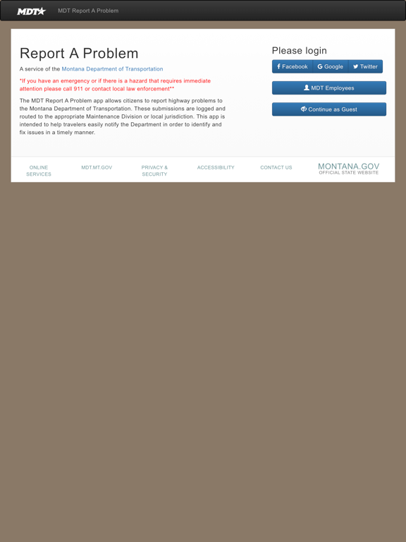 MDT Report A Problem iPad screenshot 1 - Travel app