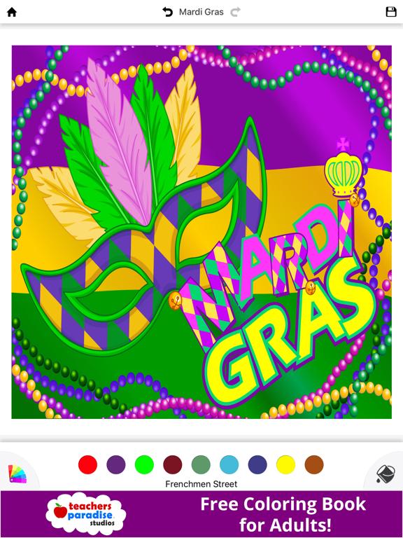 Coloring Book for Adults: Mardi Gras Fat Tuesday iPad screenshot