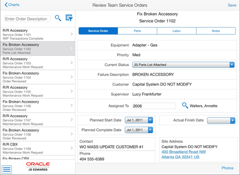 Review Team Service Orders Tablet for JDE E1 screenshot 2