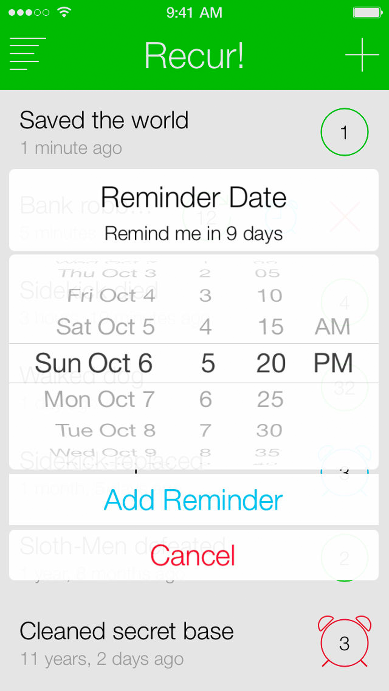 Recur! The Reverse To-Do List