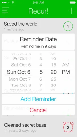 Captura de pantalla de Recur! The Reverse To-Do List en iPhone 4