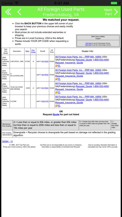 Screenshot #3 pour All Foreign Used Auto Parts - Fredericksburg VA