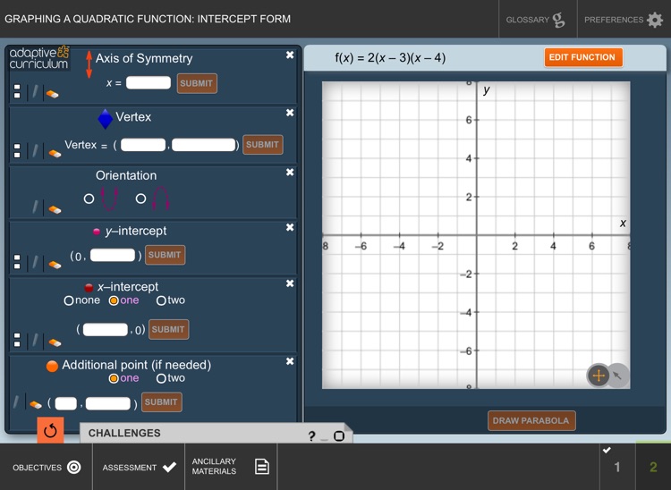 Graph Quad Func:Intercept Form