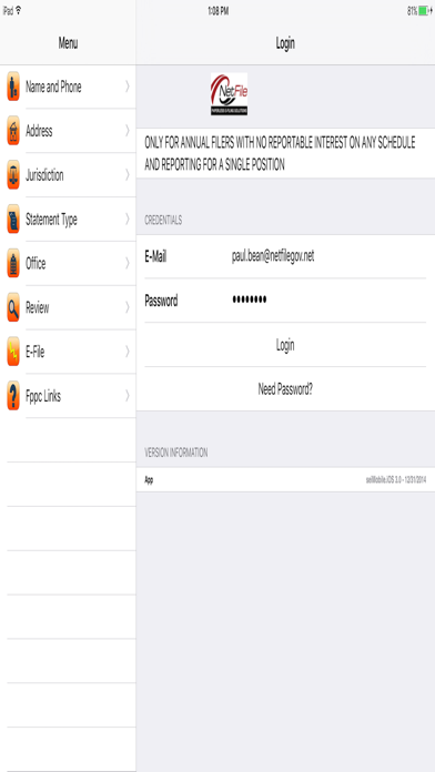 Screenshot #1 pour NetFile FPPC Form 700