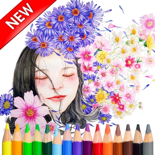 Adult Coloring Beautiful Girl For Stress Relieved icon