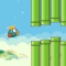 Addicting game where the bird needs to fly between the animated tube without touching them