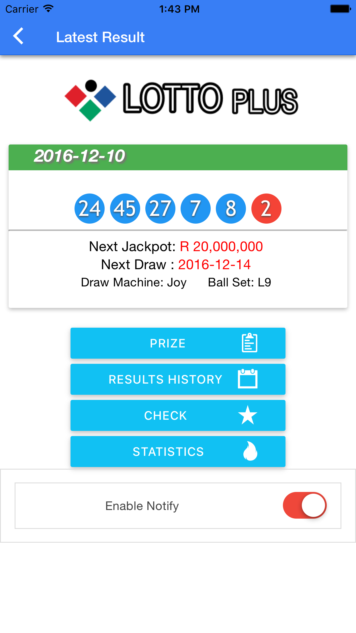 SA Lotto results check notify screenshot 2