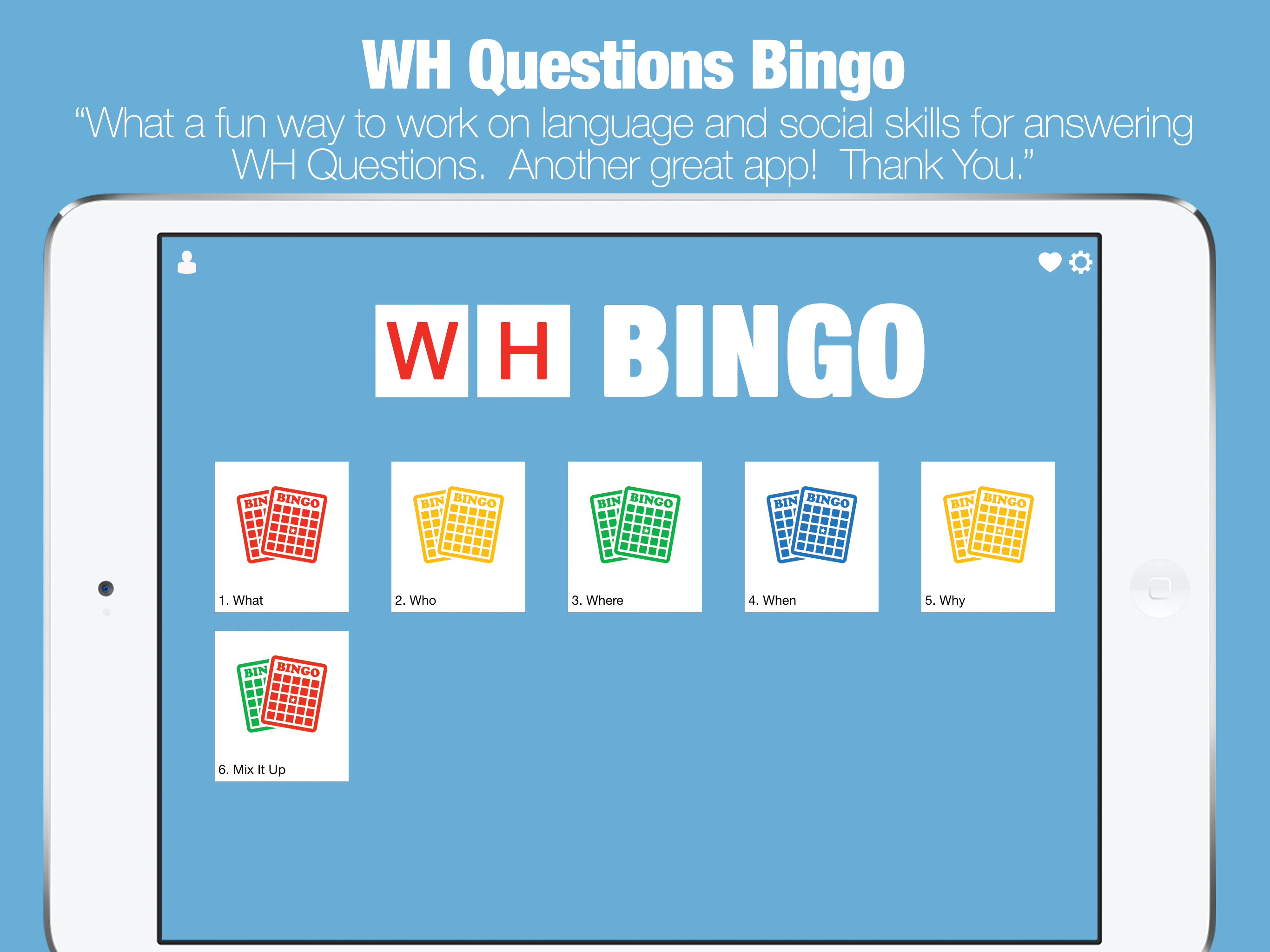 WH Questions - Bingo App