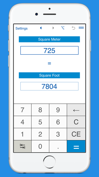 Square Feet / Square Meters area converter Screenshot