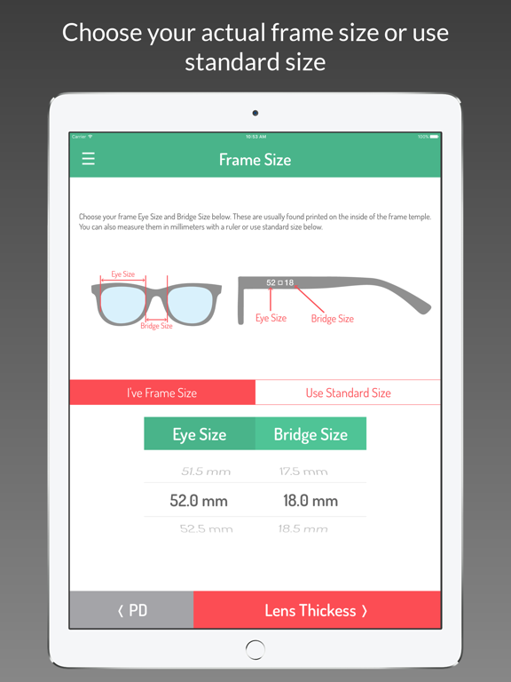 Lens Thickness by GlassifyMe iPad screenshot 4 - Health & Fitness app