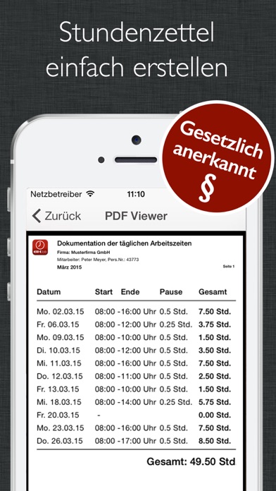 450 Euro Job - Zeiterfassung mit Stundenzettel Screenshot