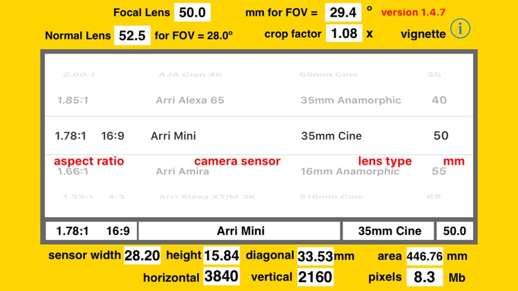 Camera Sensor/Lens Calculator