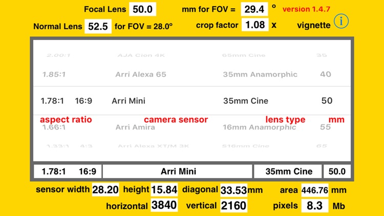 Camera Sensor/Lens Calculator