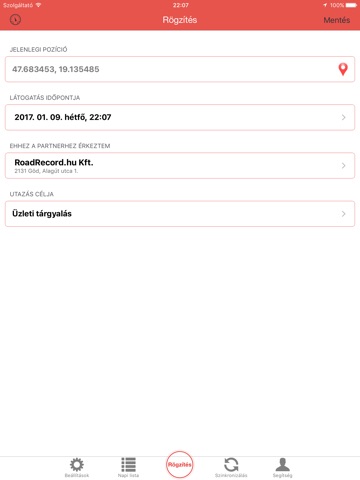 RoadRecord útnyilvántartó app screenshot 2