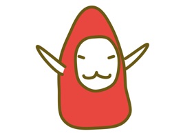 赤いとんがりの着ぐるみのようなキャラクターのステッカーです。