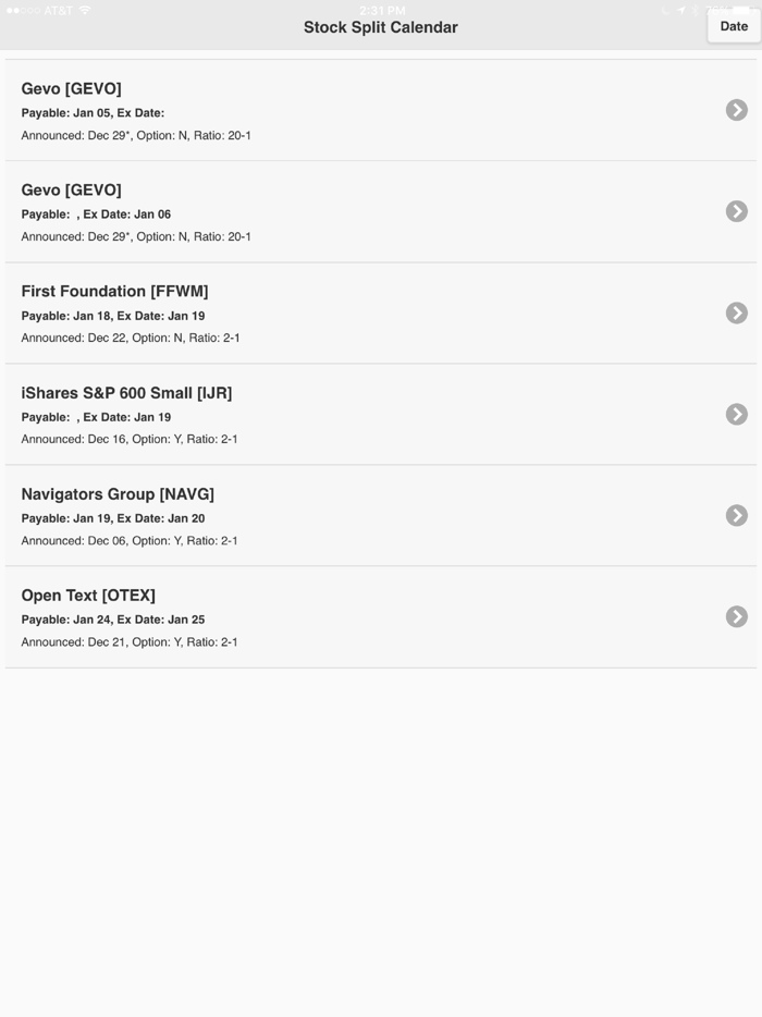 Stock Split Calendar