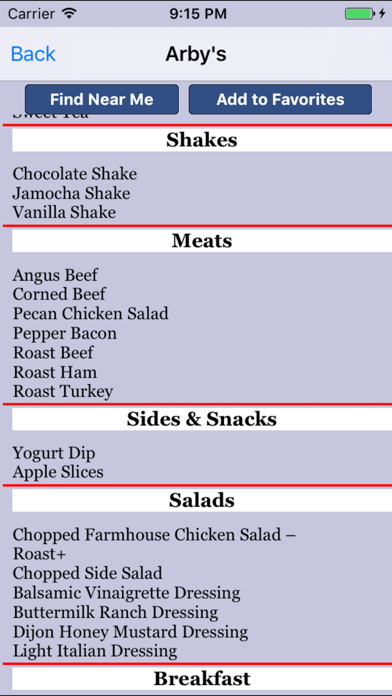Gluten Free Restaurant Items Screenshot