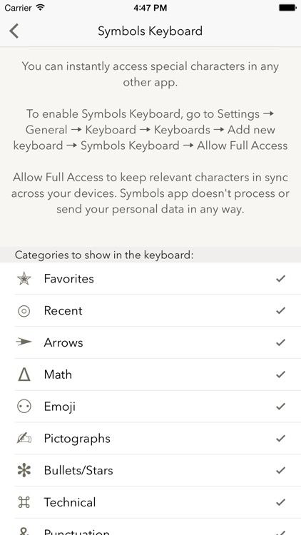 Symbols — special text characters