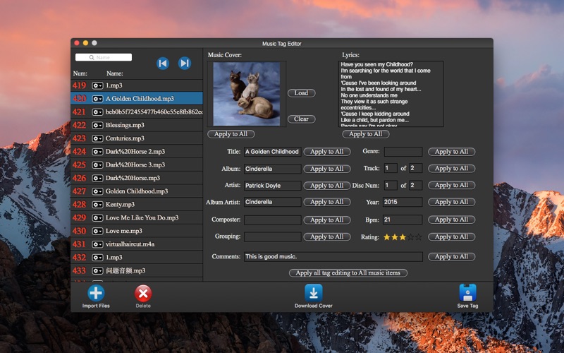 Screenshot #1 pour Music Tag Editor - Audio ID3 Pro