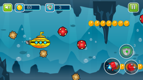 Submarine shooting shark in underwater adventure screenshot