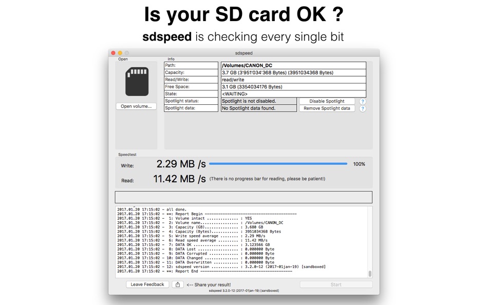 #1. sdspeed check SD card photo (macOS) 由: Michael Mustun