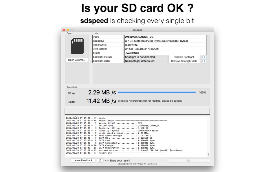 sdspeed check SD card photo - 5.0.0 - (macOS)