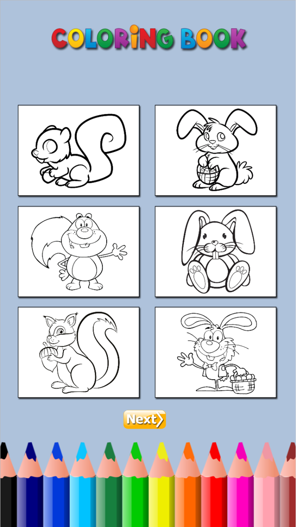 Cute Squirrel & Rabbit - Game coloring book for me