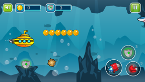 Submarine shooting shark in underwater adventure screenshot