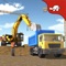 City Construction Excavator Crane & Truck Driving