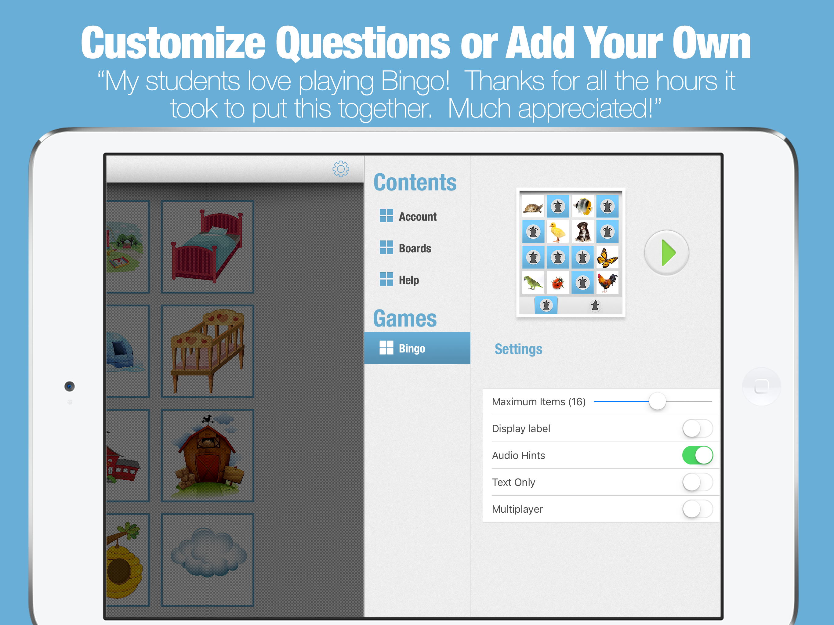 WH Questions - Bingo App