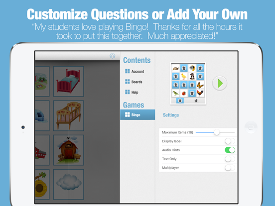 WH Questions - Bingo App iPad screenshot