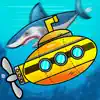 Submarine shooting shark in underwater adventure delete, cancel