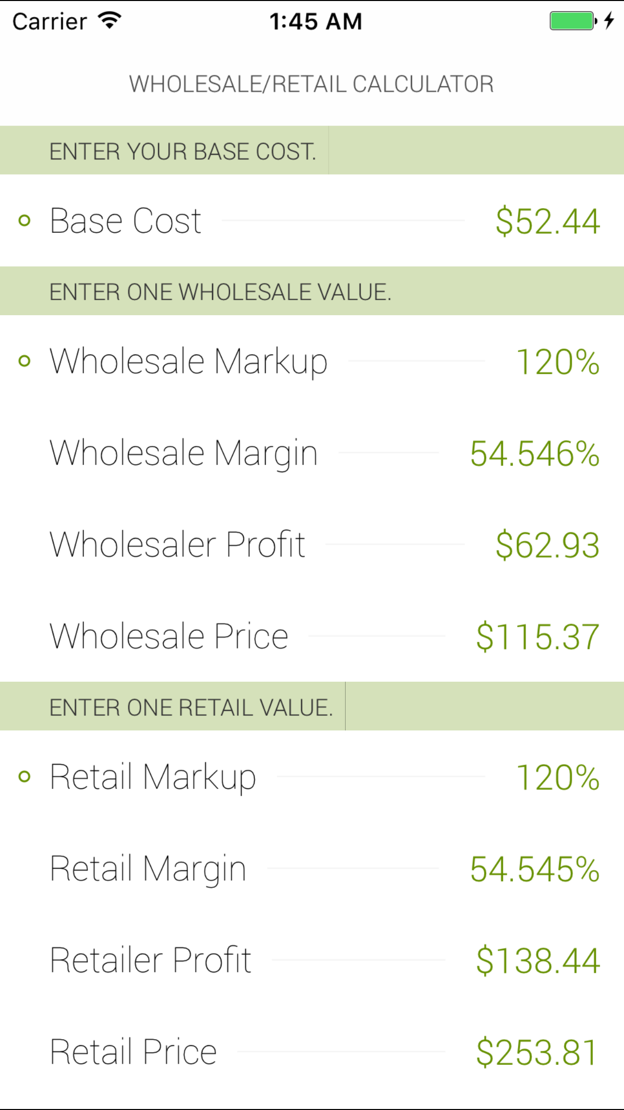 Wholesale/Retail Calculator