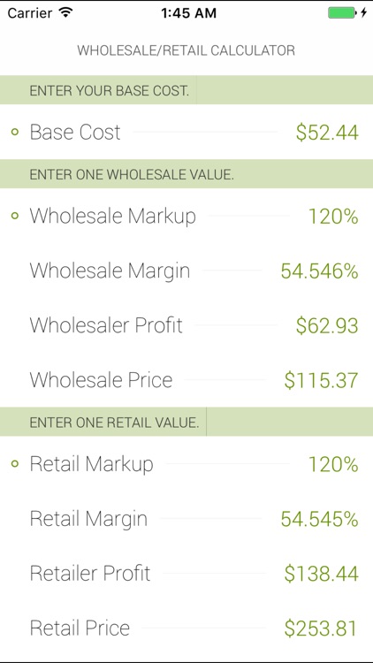 Wholesale/Retail Calculator