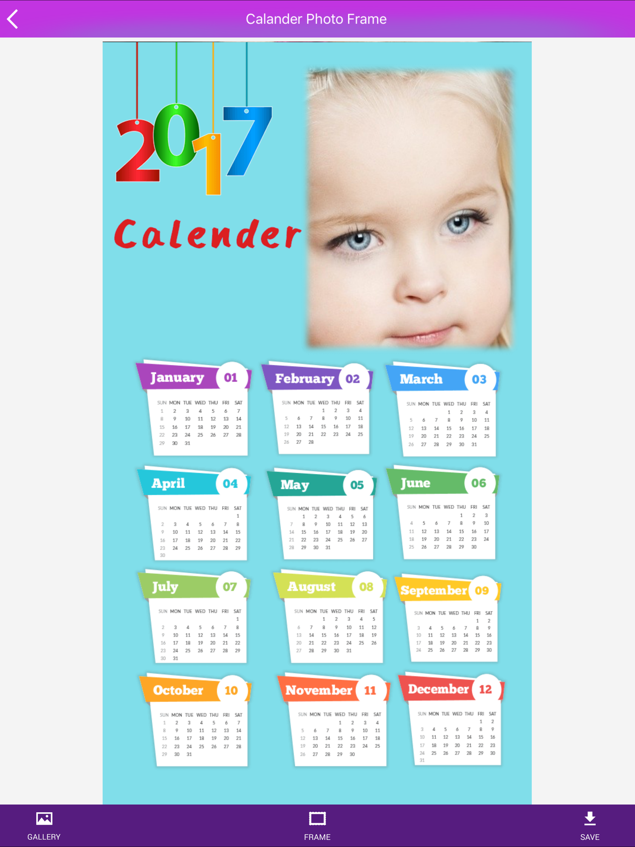 Calendar Photo Frames 2017