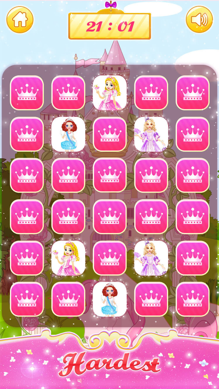 Princess matching pairs games for girls