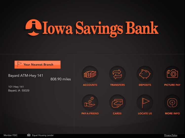 Iowa Savings Bank Mobile Banking for iPad