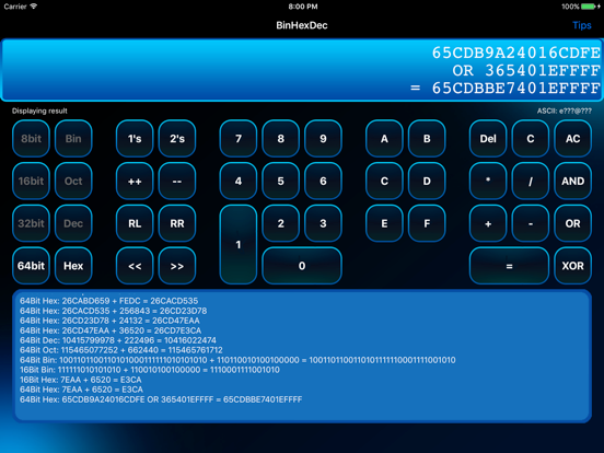 BinHexDec - Programmers Calculator iPad screenshot 1 - Utilities app