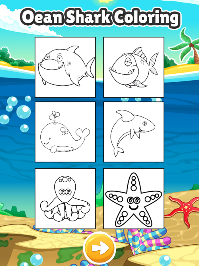 Shark in ocean coloring book games for kids