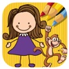Kids Draw Coloring Game Girl And Monkey Free