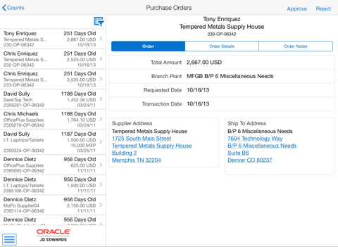 PO Approvals Tablet JDE E1 screenshot 2