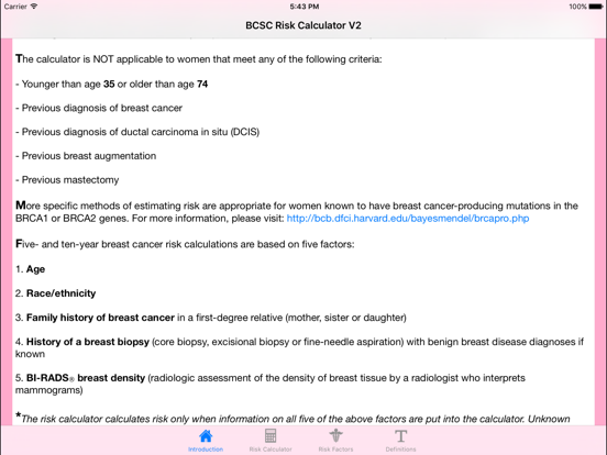 BCSC Risk Calculator iPad screenshot 5 - Medical app