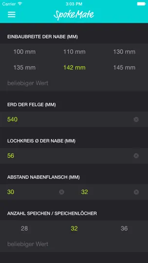 Screenshot von SpokeMate: Speichenlängen-Rechner auf dem iPhone 2