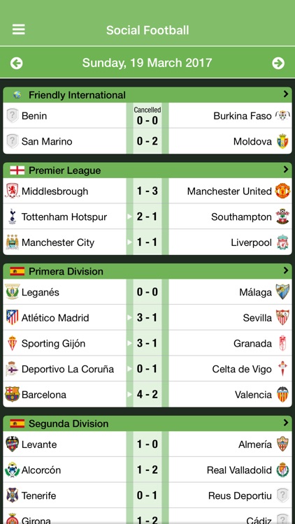 Social Football, live match scores and chat.