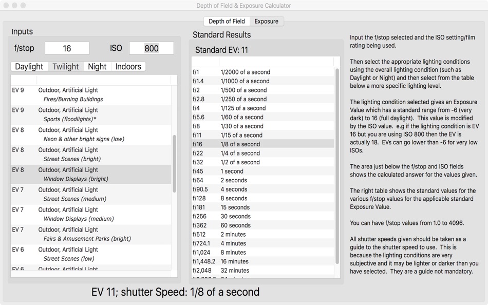 #2. Depth of Field & Exposure Calc (macOS) 由: Essence Computing